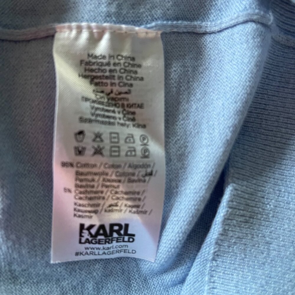 NWOT Karl Lagerfeld Blue Cotton /Cashmere Crew Neck Sweaters - Picture 8 of 9